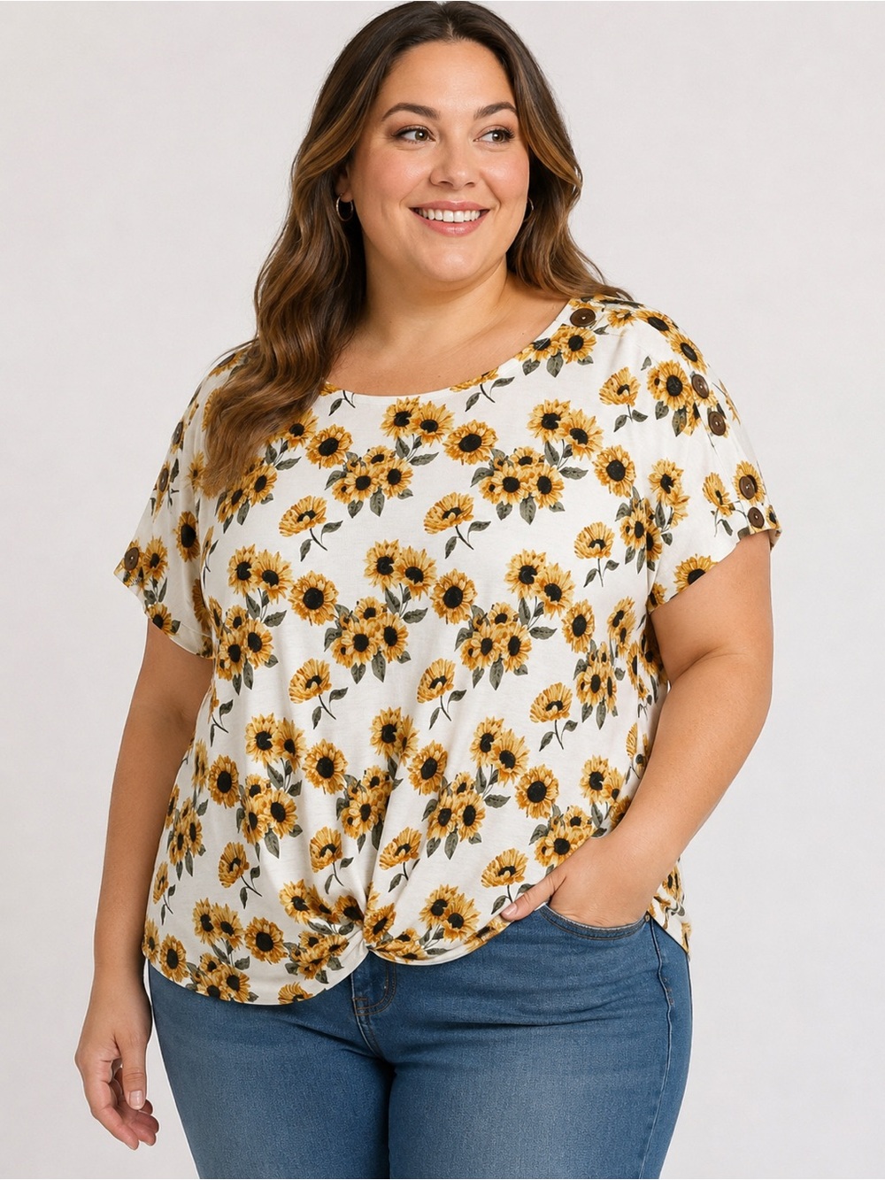 True Self Women’s Sunflower Knot Front Top Size 1X